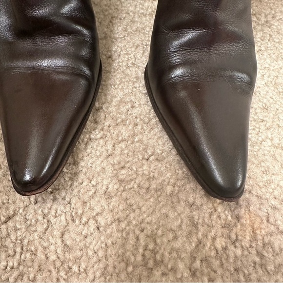 HERMES Brown leather ankle boots in dark brown size 7 - Picture 4 of 12